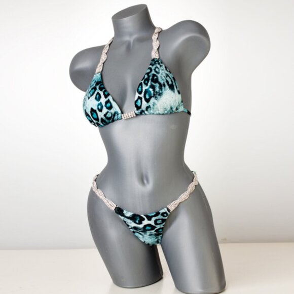 Turquoise Animal Print NPC Bikini Competition Suit - Picture 1 of 2
